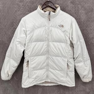 North Face Jacket Girls XL White Down Insulated Puffer Full Zip Winter Coat Logo